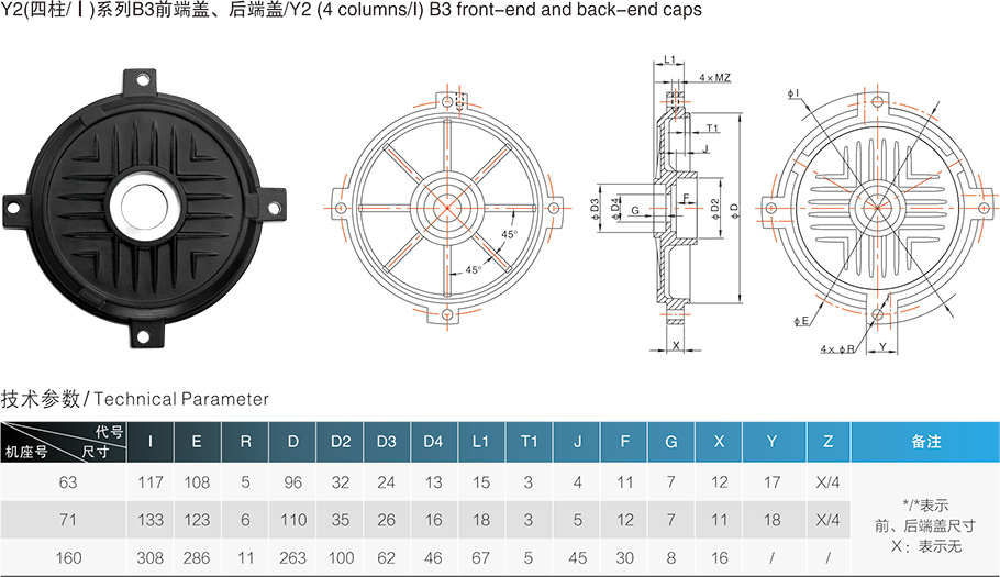 Y2(四柱/Ⅰ)系列B3前端蓋、后端蓋